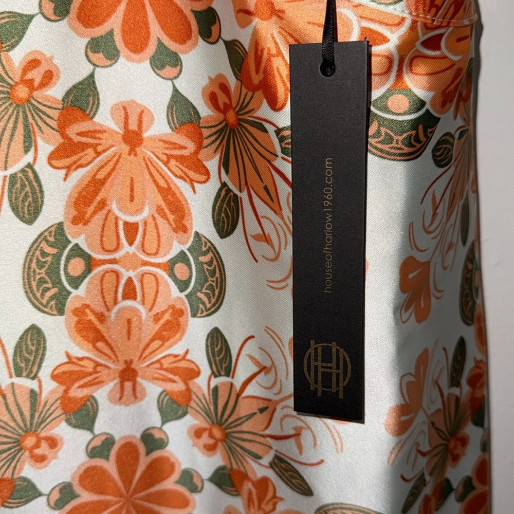 House of Harlow 1960 Cutout White Dress with Orange and Green Floral Print - Picture 3 of 5